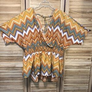 Hint of Blush Chevron Pattern Short Sleeve Blouse Size 3X  NWT